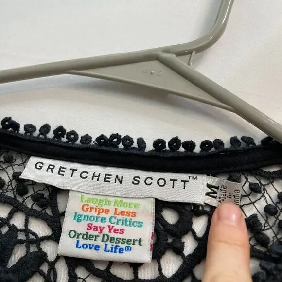 Gretchen Scott Women's Black Dark Floral Lace Fall Tunic Top Size M Boho Goth - Picture 2 of 10